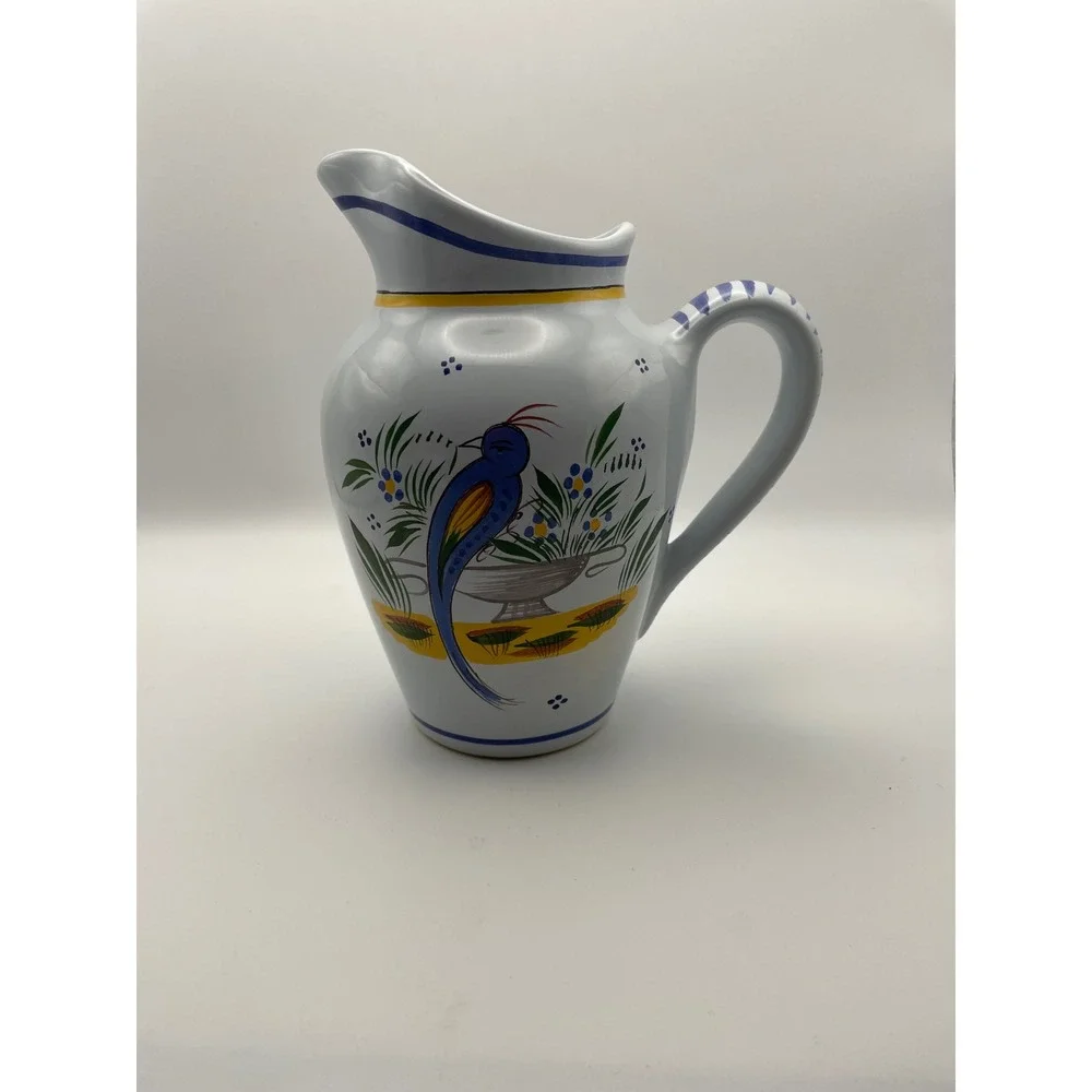 HB Henriot Quimper France Hand Painted Ceramic Bird Pitcher F.295 D.90